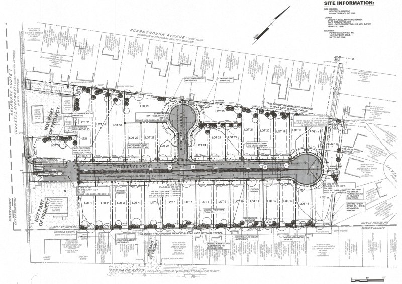 Developers of Oceanside Reserve have increased the proposed number of lots from 31 to 33, but the plan is code-compliant. Planning commission members raised concerns about the size of residential houses that are allowed to be built on a commercial lot. PENNONI ASSOCIATES IMAGE